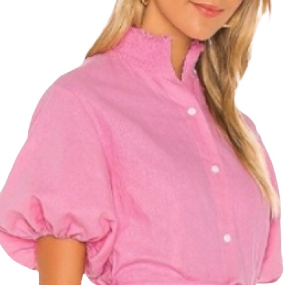 S/W/F Boutique x Anthropologie Violetta Med Pink Button Linen Mini Belted Dress - Picture 4 of 10